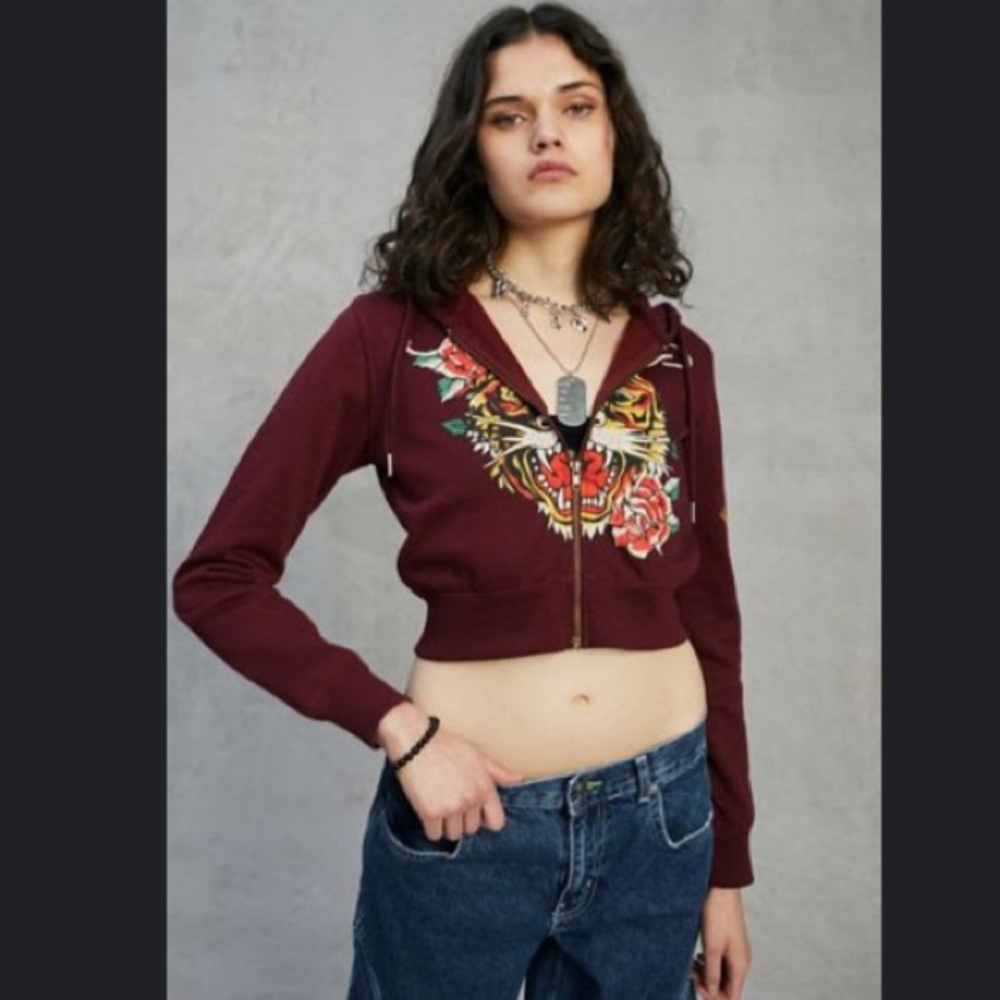 Ed Hardy Cropped Jacket Burgundy